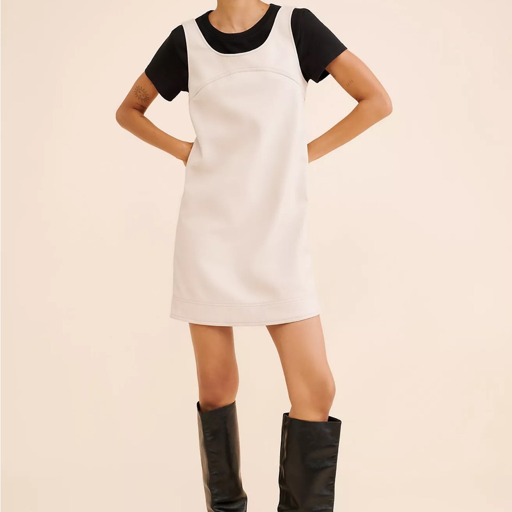 Pilcro by Anthropologie Beige Vegan Leather Scoop Neck Shift Dress, 6P